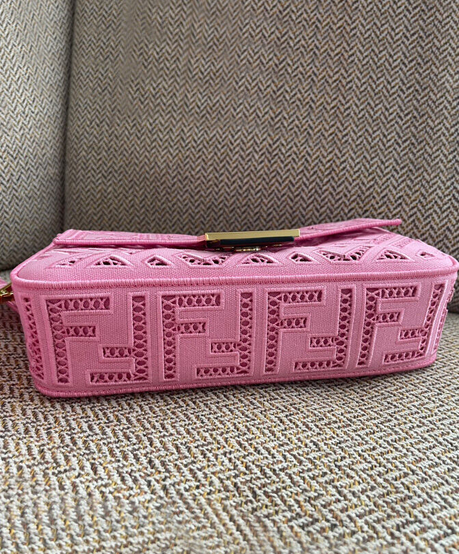 Fendi Baguette FF Canvas Handbag 8BR600 Pink